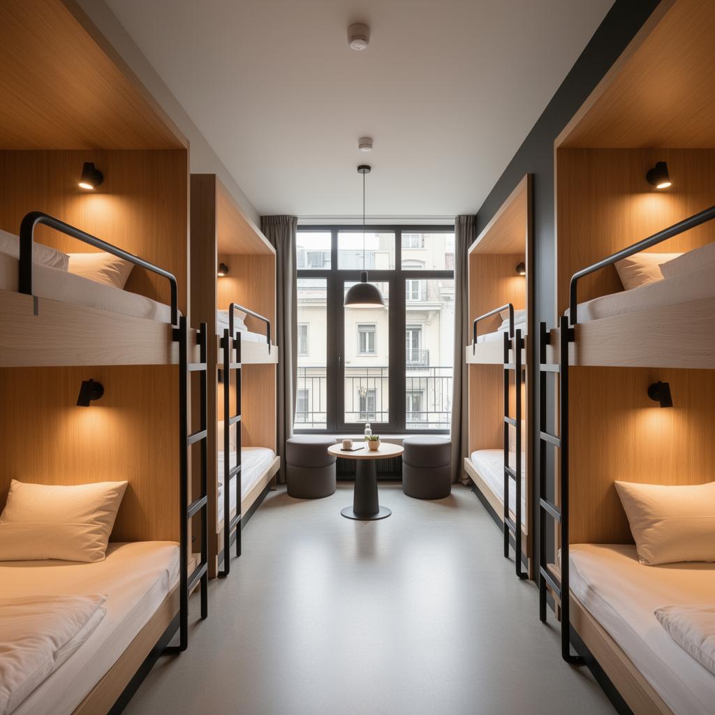 Moderne premium hostel-slaapzaal